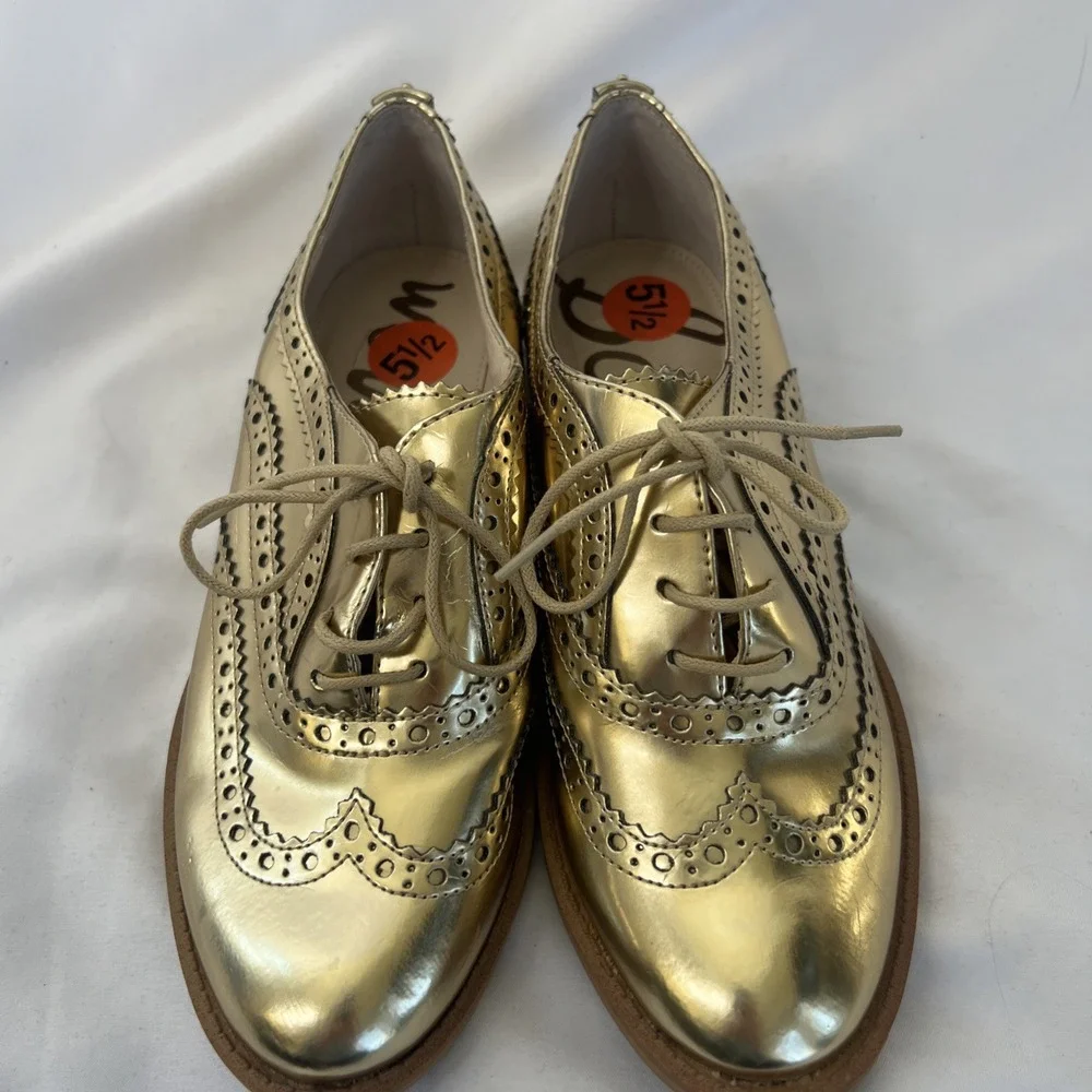 Sam Edelman JEROME 5.5 Shiny Gold Penny Loafer Women's Wingtip‎ Shoes